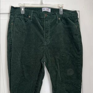 GAP Women Corduroy Pants Green High Rise Vintage Slim 34 | 18 Reg Preppy
